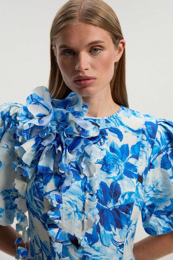 Karen Millen UK SALE Tall Rosette Ruffle Woven Mini Dress