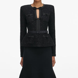 SP VIP PRICE Black Sequin Knit Tailored Midi Dress