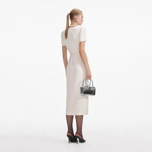 SELF PORTRAIT VIP SS24 Cream Crepe Button Midi Dress