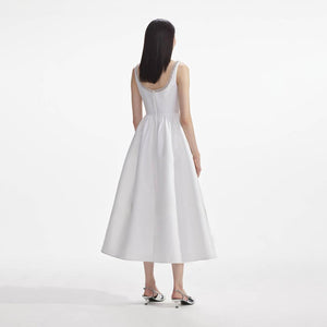 SELF PORTRAIT SS24 White Taffeta Diamante Midi Dress