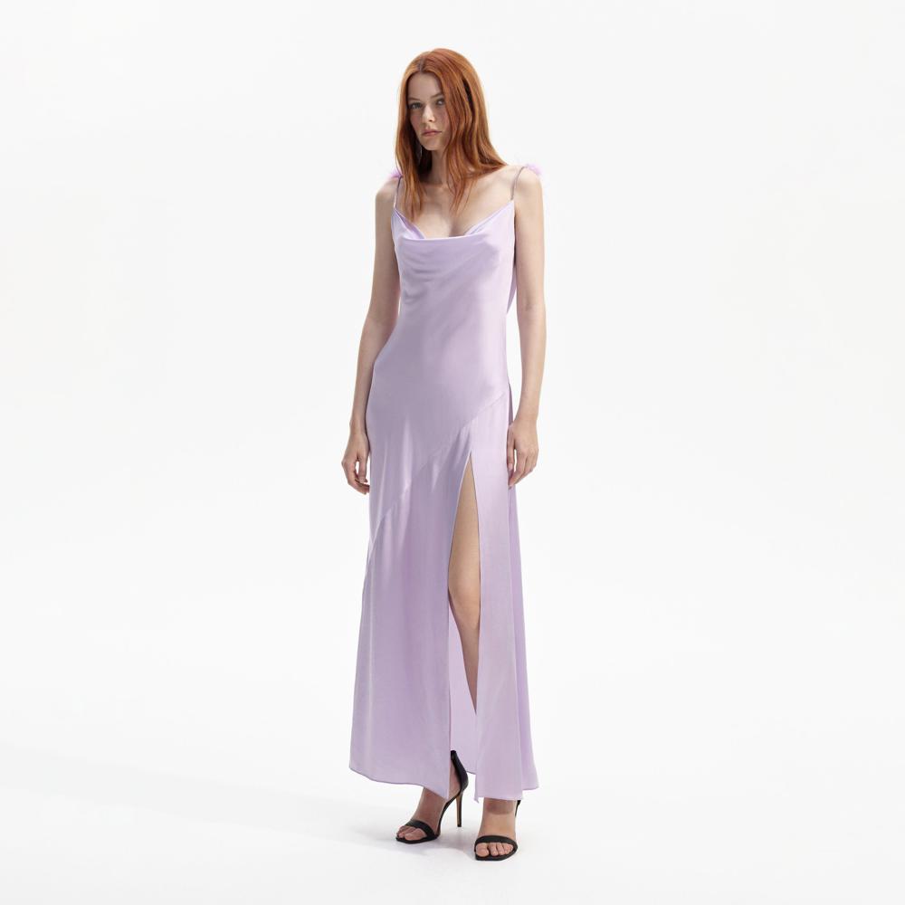 SELF PORTRAIT BLACK FRIDAY SALE Lilac Silk Feather Maxi Dress