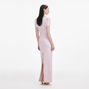 SP VIP PRICE Pink Crepe Crystal Trim Maxi Dress