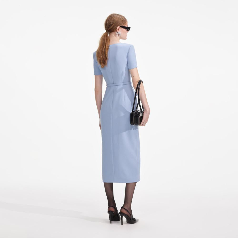 SELF PORTRAIT SS24 Blue Crepe Button Midi Dress