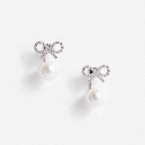 SP VIP PRICE Crystal Bow Pearl Jacket Earrings