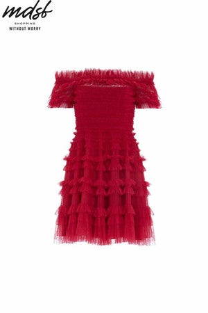 Needle & Thread CHRISTMAS SALE Lisette Ruffle Off Shoulder Micro Mini Dress - red