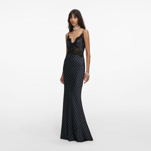 SP VIP PRICE Polka Dot Satin Lace Maxi Dress