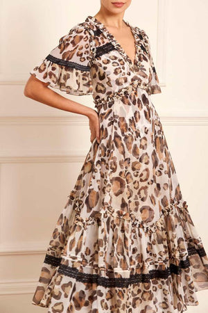 Needle & Thread CYBER SALE Leopard Sonata Georgette Ballerina Dress - multi