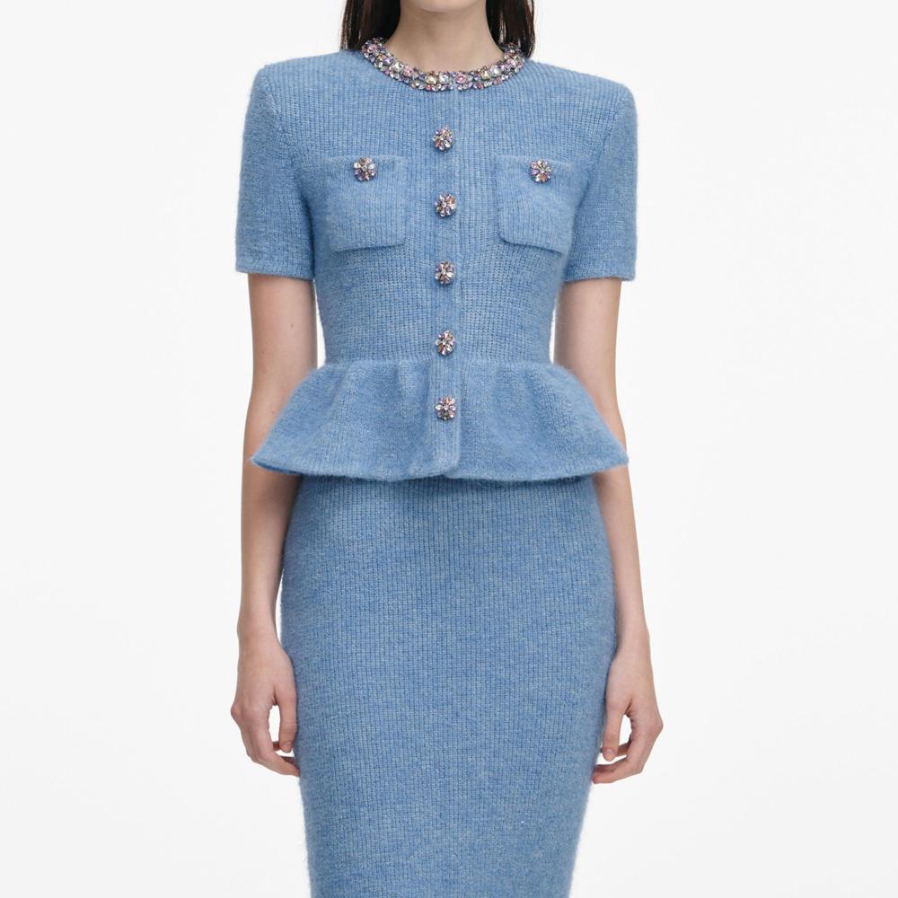 SP VIP PRICE Blue Peplum Knit Midi Dress