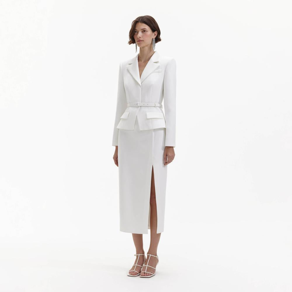 SELF PORTRAIT BLACK FRIDAY SALE White Crepe Tailored Midi Dress