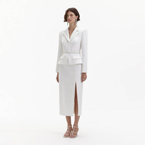 SELF PORTRAIT BLACK FRIDAY SALE White Crepe Tailored Midi Dress