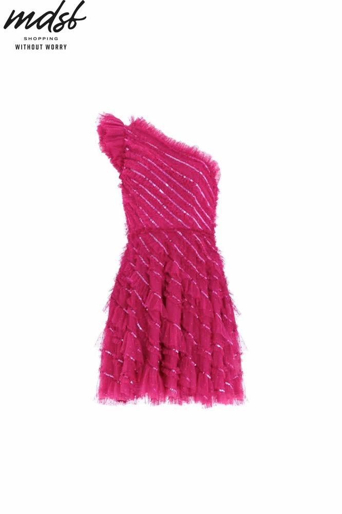 Needle & Thread CHRISTMAS SALE Spiral Sequin One-Shoulder Micro Mini Dress - pink