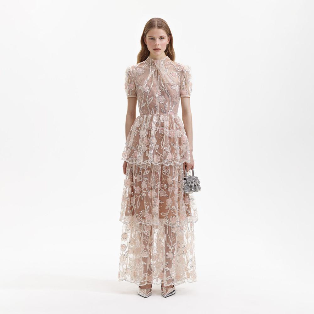 SELF PORTRAIT SS24 Sequin Flower Maxi Dress