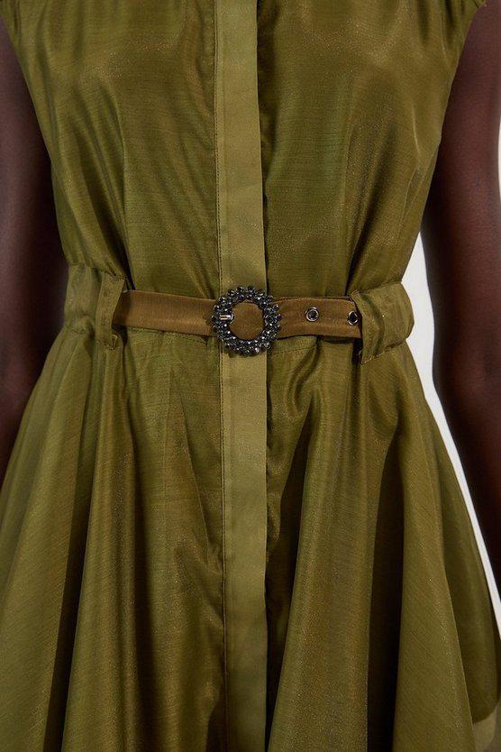 Karen Millen UK SALE Organdie Shirt Dress With Crystal Embellished Belt