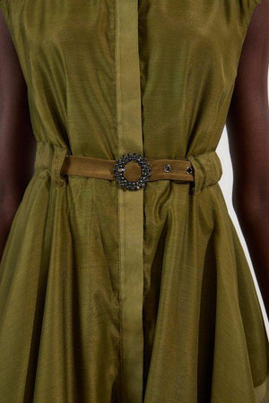 Karen Millen UK SALE Organdie Shirt Dress With Crystal Embellished Belt