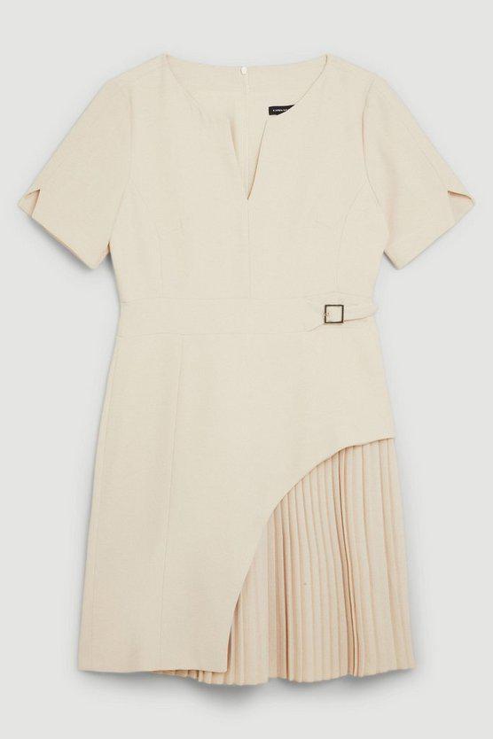 Karen Millen UK SALE Tailored Military Pleat Short Sleeve Mini Dress - cream