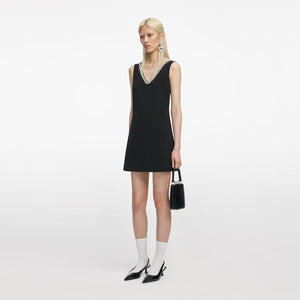 SP VIP PRICE Black Crepe Crystal Trim Mini Dress