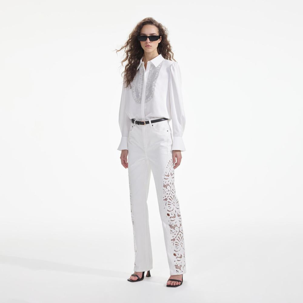 SELF PORTRAIT SS24 White Cutwork Denim Jeans