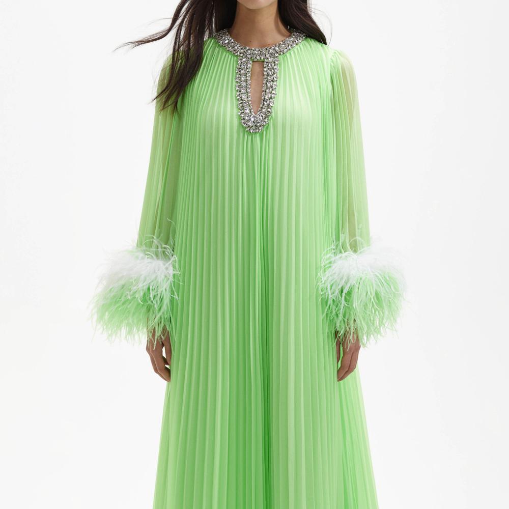 SELF PORTRAIT BLACK FRIDAY SALE Green Chiffon Feather Midi Dress