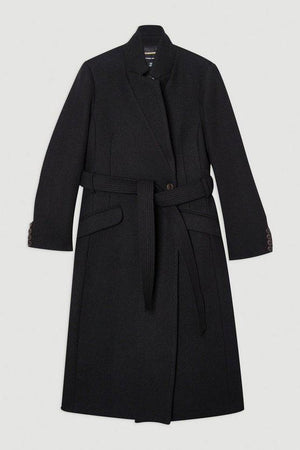 Karen Millen UK SALE Wool Investment Notch Neck Tailored Maxi Coat - black