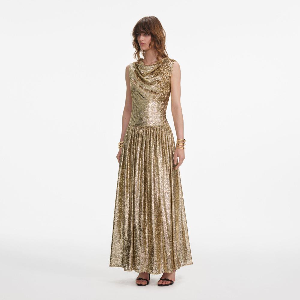 SP VIP PRICE Gold Sleeveless Fil Coupe Maxi Dress