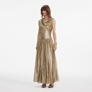 SP VIP PRICE Gold Sleeveless Fil Coupe Maxi Dress