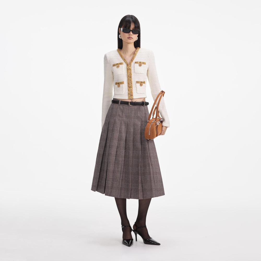 SELF PORTRAIT VIP SS24 Cream Lurex Knit Cardigan