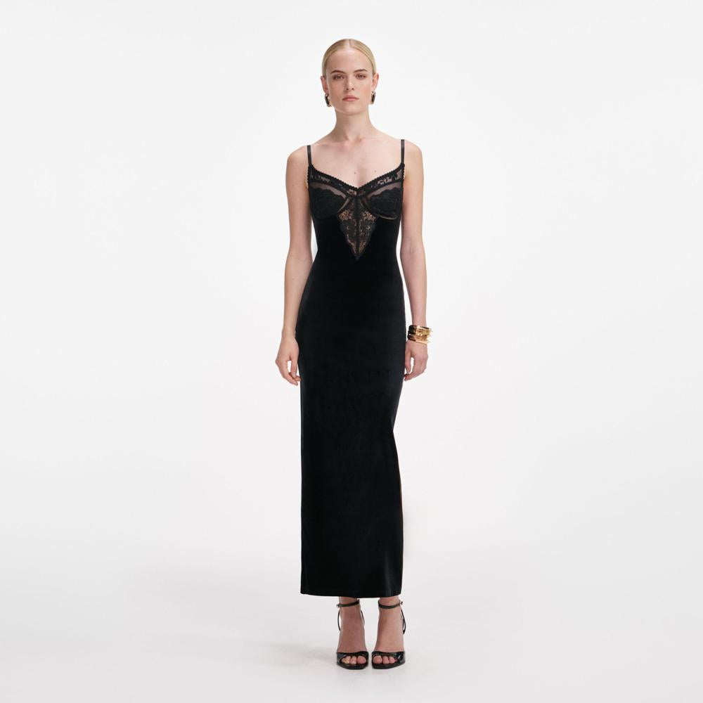 SP VIP PRICE Black Velvet Strappy Midi Dress