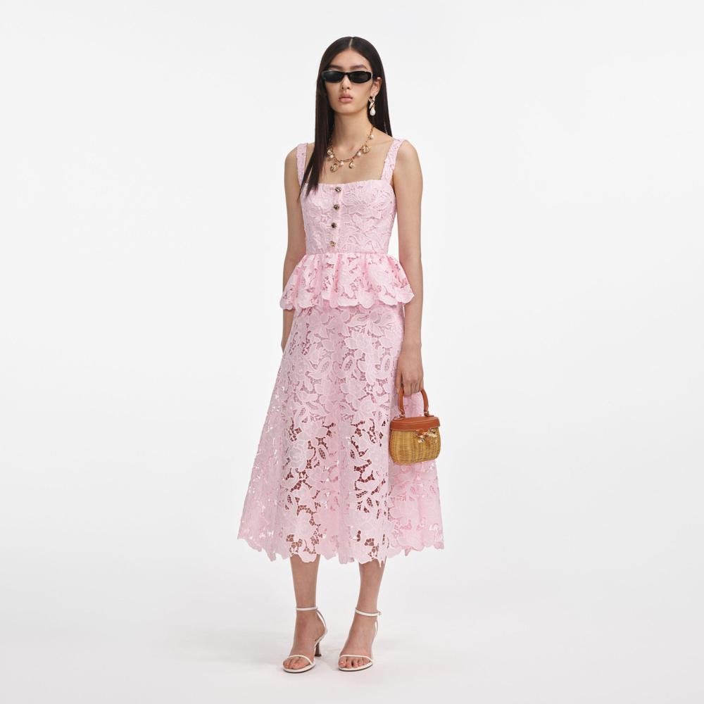 SP VIP PRICE Pink Lace Peplum Midi Dress