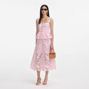 SP VIP PRICE Pink Lace Peplum Midi Dress
