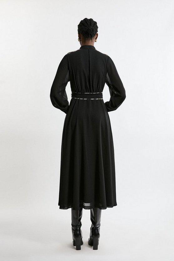 Karen Millen UK SALE Military Mono Stripe Balloon Sleeve Maxi Dress