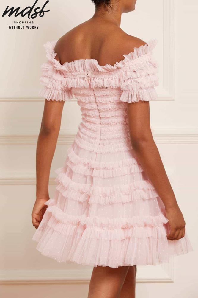 Needle & Thread CHRISTMAS SALE Lisette Ruffle Off Shoulder Micro Mini Dress - pink