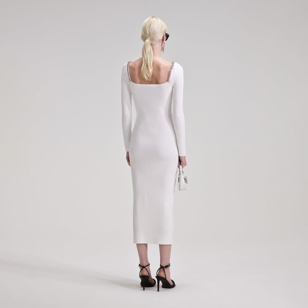 SELF PORTRAIT BLACK FRIDAY SALE White Knit Diamante Midi Dress