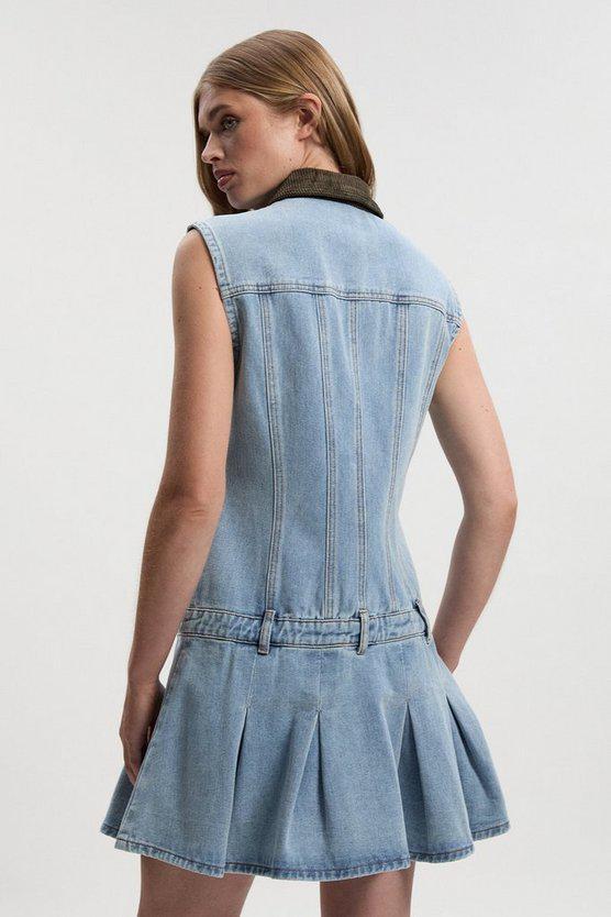 Karen Millen UK SALE Denim and Cord Mix Mini Dress