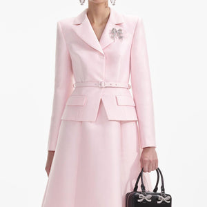 SELF PORTRAIT SS24 Pink Tailored Taffeta Midi Dress