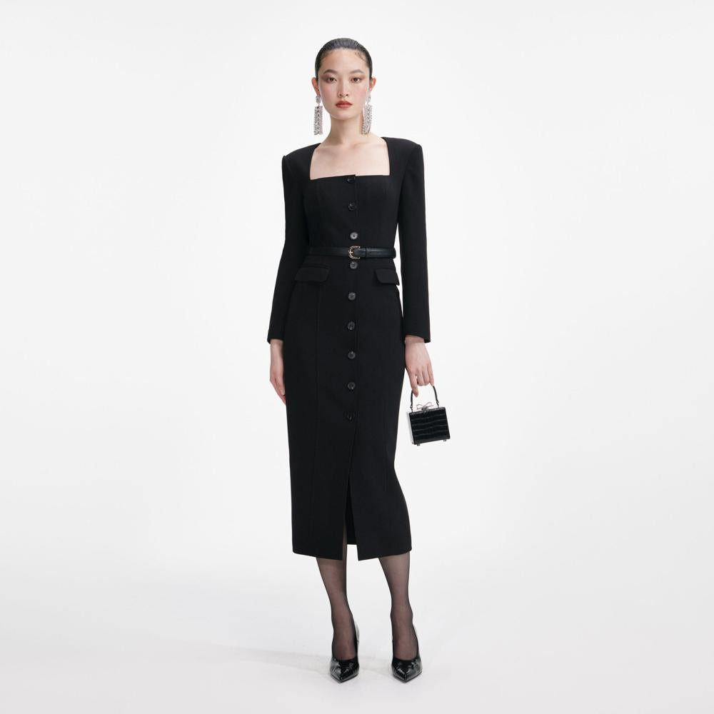 SP VIP PRICE Black Tailored Crepe Midi Dress