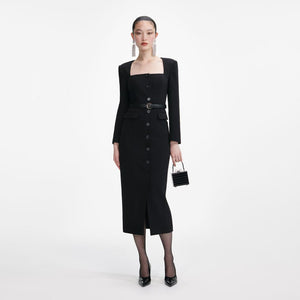 SP VIP PRICE Black Tailored Crepe Midi Dress