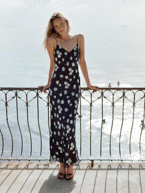 SP VIP PRICE Navy Floral Rhinestone Midi Dress