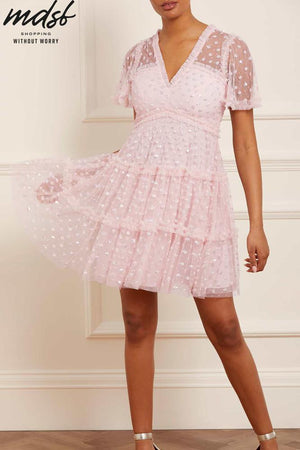 Needle & Thread CHRISTMAS SALE Thea Mini Dress - pink