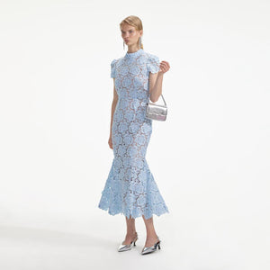 SELF PORTRAIT SS24 Blue Flower Lace Midi Dress