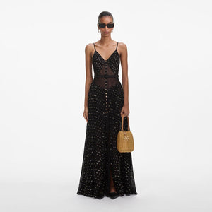 SP VIP PRICE Black And Gold Chiffon Maxi Dress