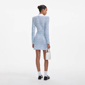 SELF PORTRAIT SS25 VIP PRICE Blue Check Collared Knit Mini Dress