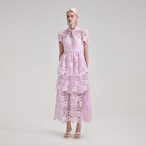 SELF PORTRAIT BLACK FRIDAY SALE Pink Cord Lace Tiered Midi Dress