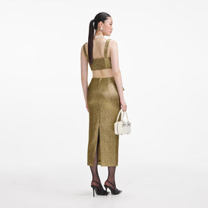 SELF PORTRAIT SS24 Gold Metallic Jacquard Midi Skirt