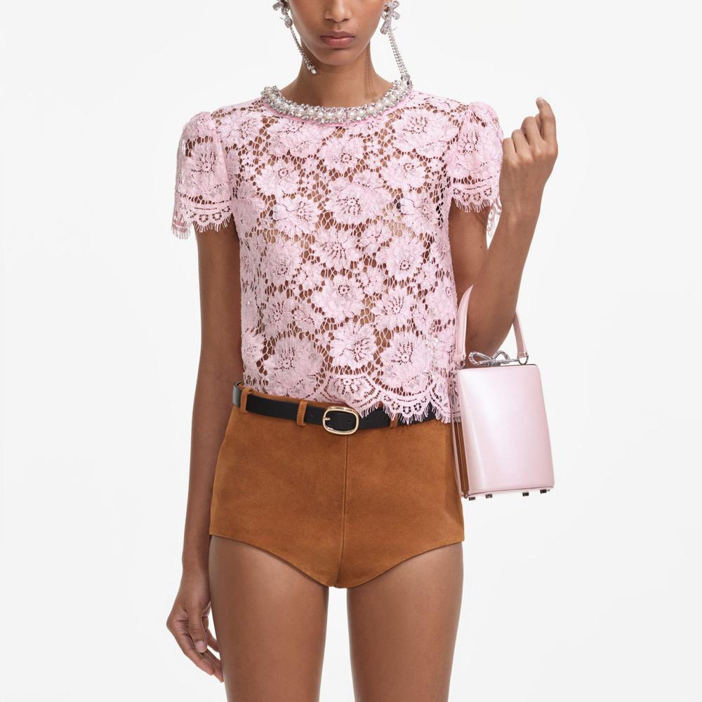 SELF PORTRAIT SS25 VIP PRICE Pink Lace Top