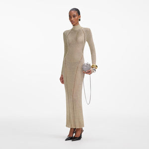 SELF PORTRAIT SS24 Gold Lurex Knit Maxi Dress