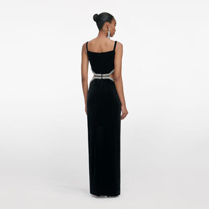 SP VIP PRICE Black Velvet Cut Out Maxi Dress