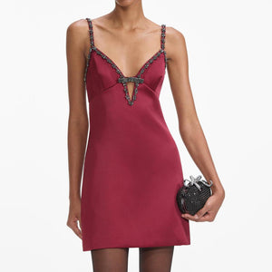 SELF PORTRAIT SS24 Burgundy Satin Strappy Mini Dress