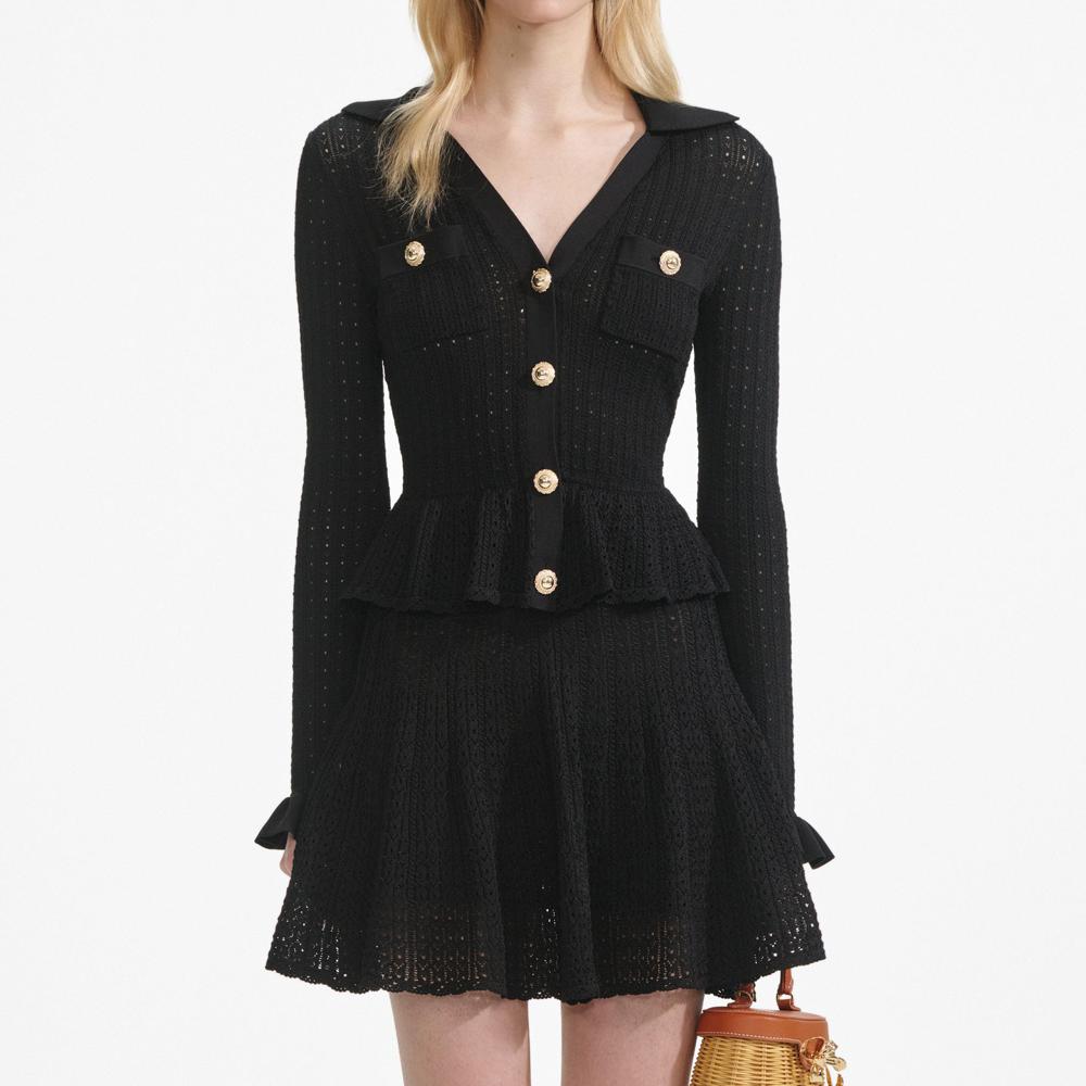 SP VIP PRICE Black Pointelle V Neck Knit Mini Dress