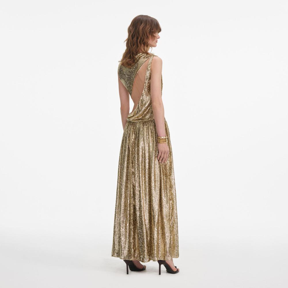 SP VIP PRICE Gold Sleeveless Fil Coupe Maxi Dress