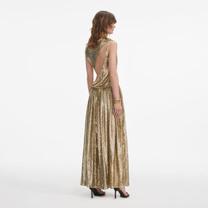 SP VIP PRICE Gold Sleeveless Fil Coupe Maxi Dress